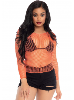 Neon Orange Fishnet Long Sleeve Shirt