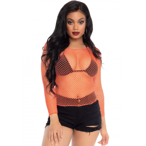 Neon Orange Fishnet Long Sleeve Shirt Unisex Fishnet Shirt