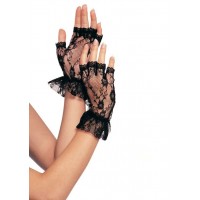 Ruffled Lace Wrist Length Fingerless Gloves