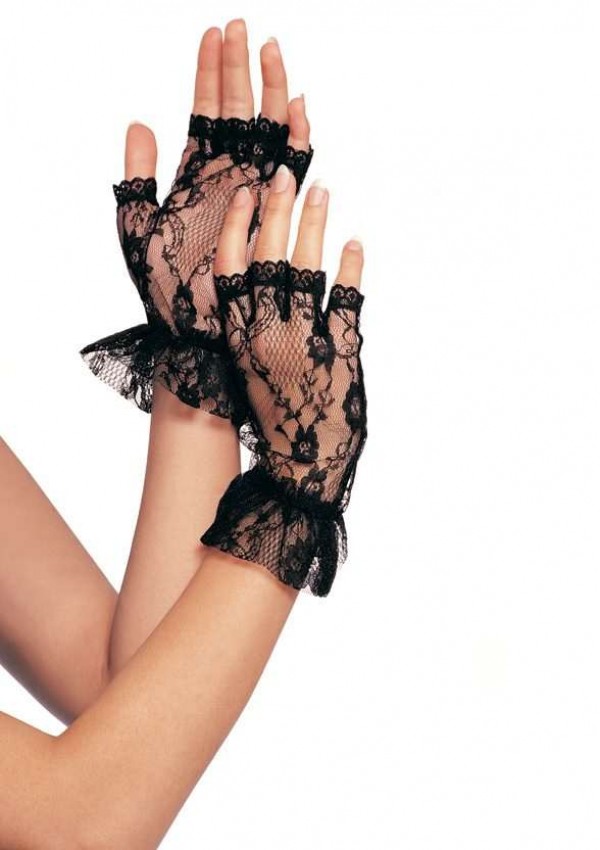 Ruffled Lace Wrist Length Fingerless Gloves