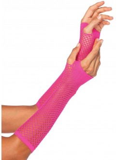 Neon Pink Triangle Net Fingerless Gloves