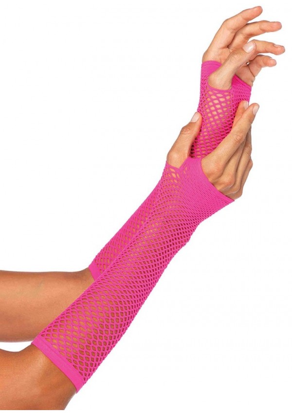 Neon Pink Triangle Net Fingerless Gloves