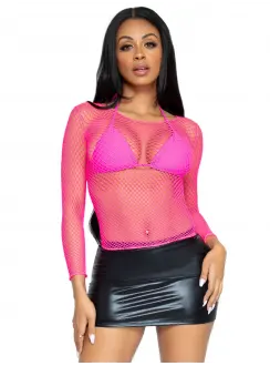 Neon Pink Fishnet Long Sleeve Shirt