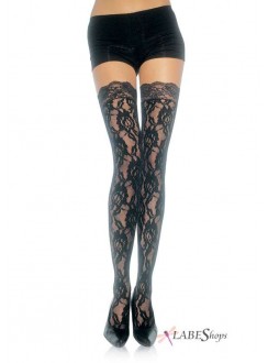 Black Rose Lace Thigh High Stockings