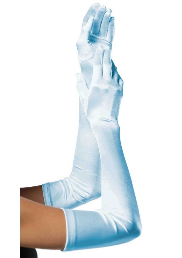 Light Blue Satin Extra Long Opera Gloves