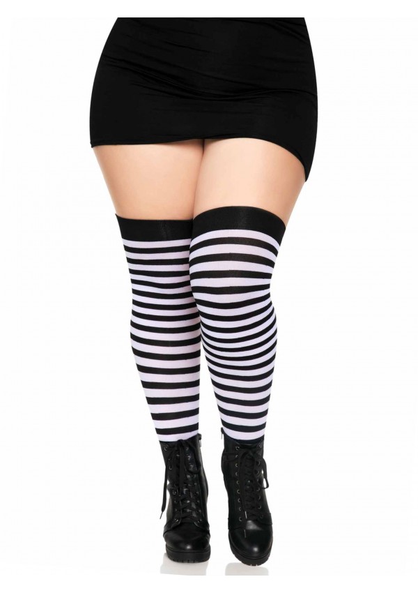 Black White Striped Plus Size Stockings