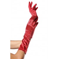 Red Satin Elbow Length Gloves