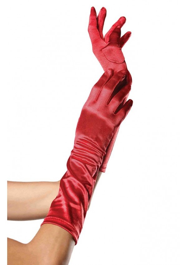 Red Satin Elbow Length Gloves