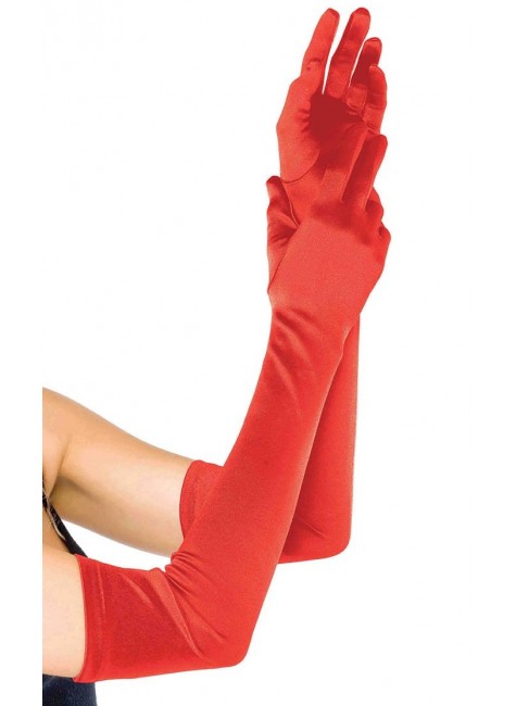Red Satin Extra Long Opera Gloves