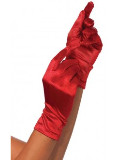 Red Wrist Length Satin Gloves