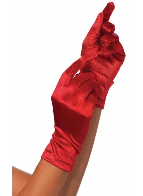 Red Wrist Length Satin Gloves