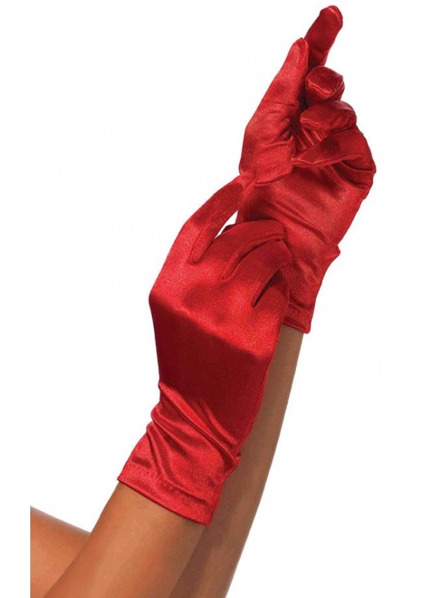 Red Wrist Length Satin Gloves