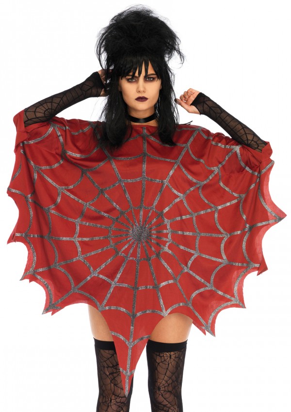 Spider Web Red Unisex Glitter Poncho