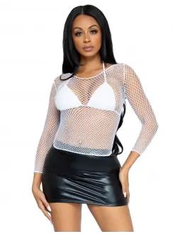 White Fishnet Long Sleeve Shirt