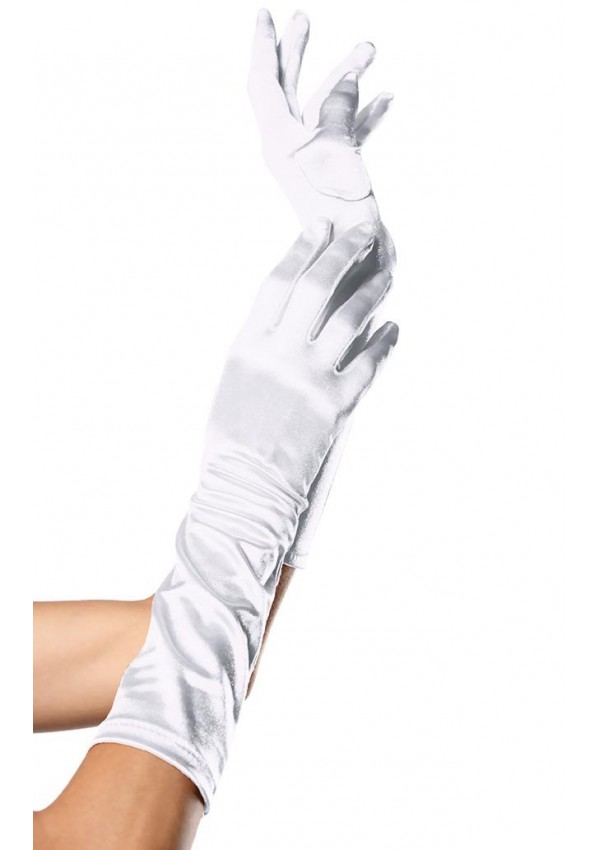 White Satin Elbow Length Gloves