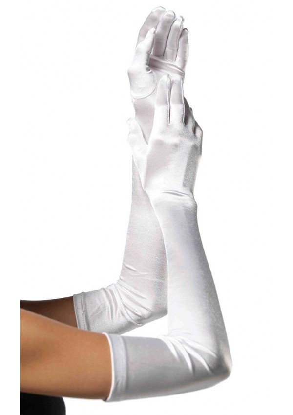 Satin Extra Long White Bridal Opera Gloves