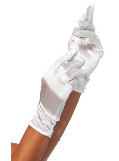 White Wrist Length Satin Gloves