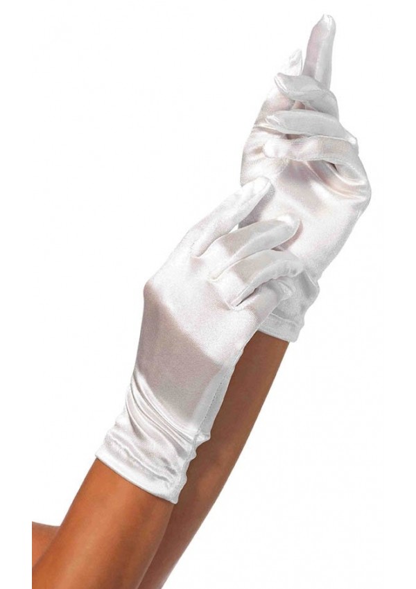 White Wrist Length Satin Gloves