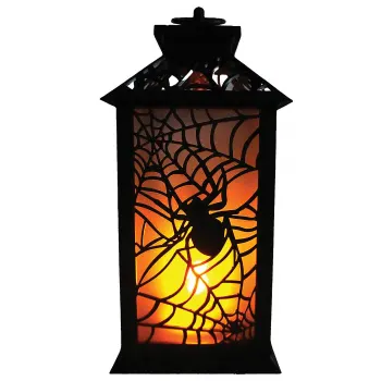 Flaming LED Plastic Lantern with Spider 