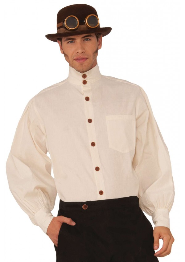 Victorian Steampunk Mens Beige Shirt