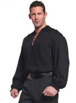 Mens Black Long Sleeve Pirate Shirt