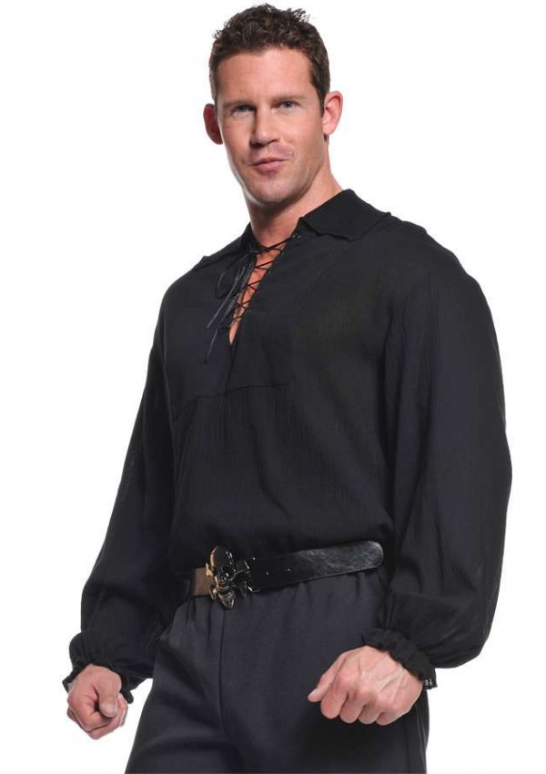 Mens Black Long Sleeve Pirate Shirt