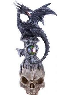 Nightfang, Black Dragon on Skull Fantasy Art Statue