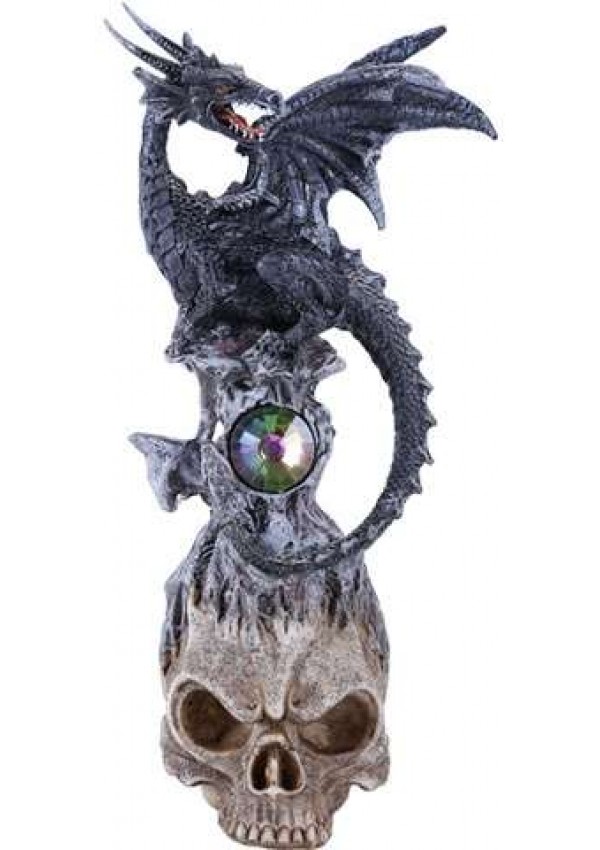 Nightfang, Black Dragon on Skull Fantasy Art Statue