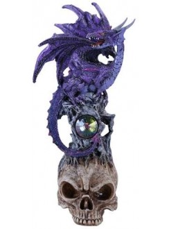Purple Dragon on Skull Fantasy Art Statue