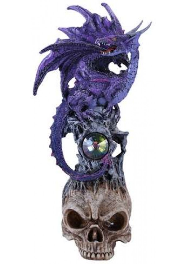 Purple Dragon on Skull Fantasy Art Statue