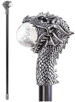 Dragon Head Walking Stick Gothic Gents Cane with Light Up Orb