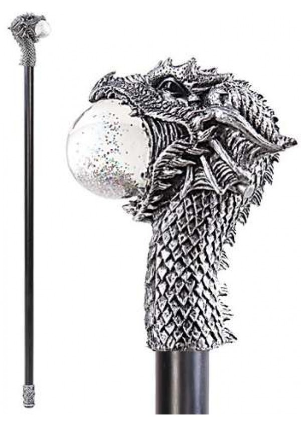 Dragon Head Walking Stick Gothic Gents Cane with Light Up Orb