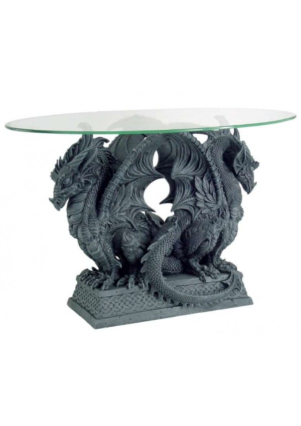 Double Dragon Glass Top Accent Table