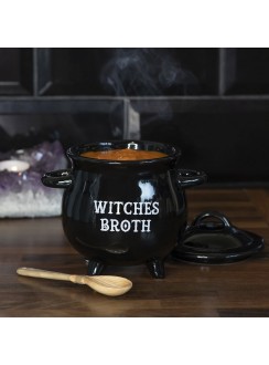Witches Broth Cauldron Bowl with Broom Spoon