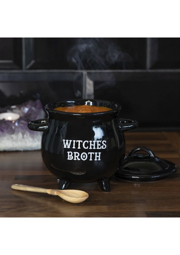 Witches Broth Cauldron Bowl with Broom Spoon