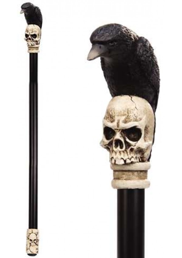 Raven Skull Walking Stick Gothic Gents Cane