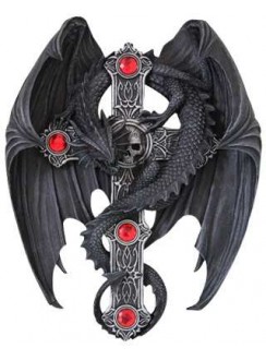 Dragon Wings Cross Medieval Wall Plaque