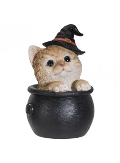 Witches Cat in a Cauldron Statue