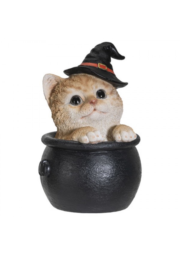 Witches Cat in a Cauldron Statue