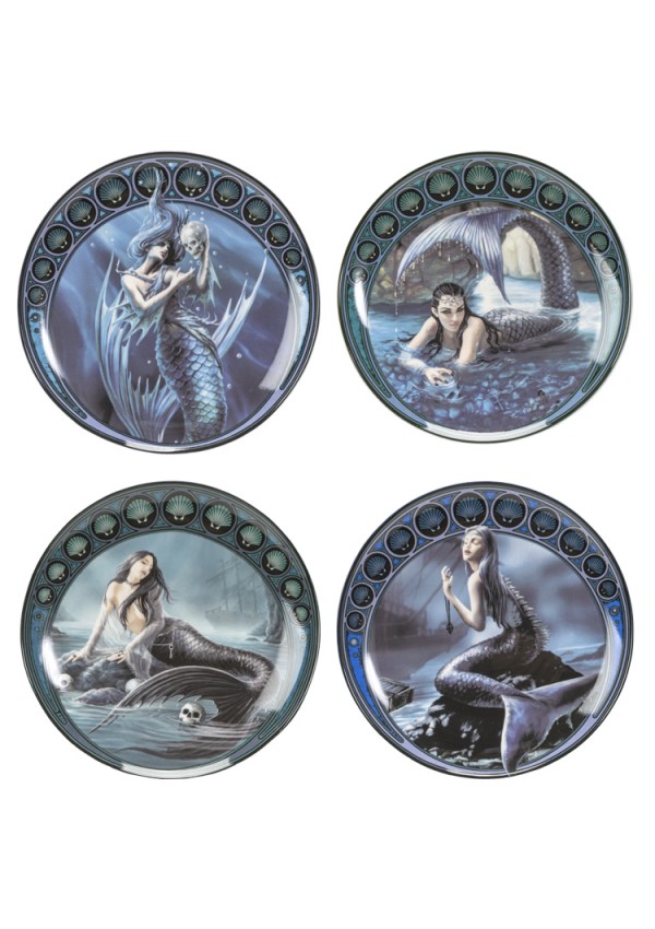 Mermaid Fantasy Art Desert Plate Set of 4