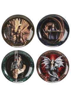 Warrior Maiden Dragons Art Desert Plate Set of 4