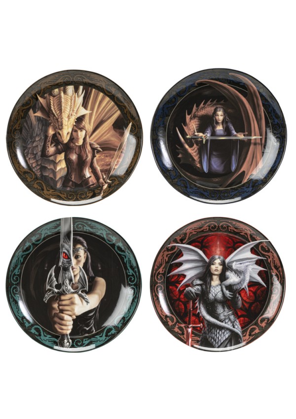 Warrior Maiden Dragons Art Desert Plate Set of 4