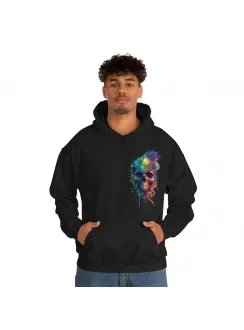 Color Splash Skull Hooded Unisex Black Sweatshirt