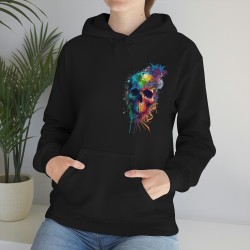 Color Splash Skull Hooded Unisex Black Sweatshirt