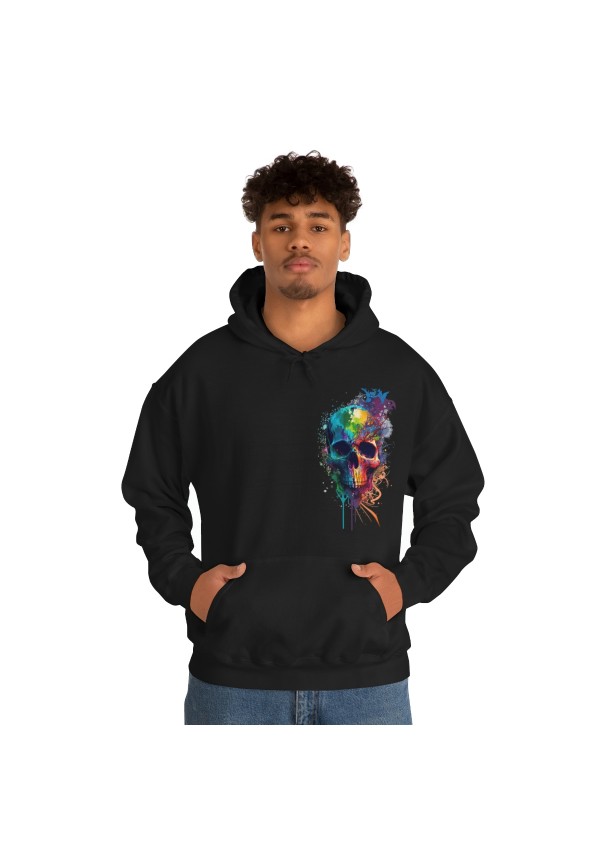 Color Splash Skull Hooded Unisex Black Sweatshirt