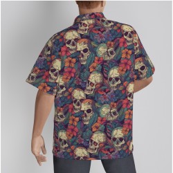 Tropical Skull Print Men's Hawaiian Button-Up Shirt