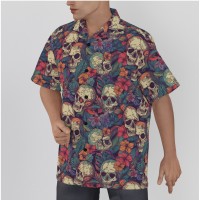 Tropical Skull Print Men's Hawaiian Button-Up Shirt