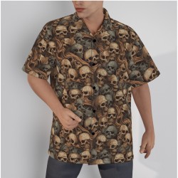 Skull Print Men's Hawaiian Button-Up Shirt