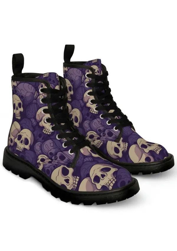 Skull Print Men's Canvas Gothic Ankle Boots