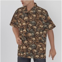 Skull Print Men's Hawaiian Button-Up Shirt